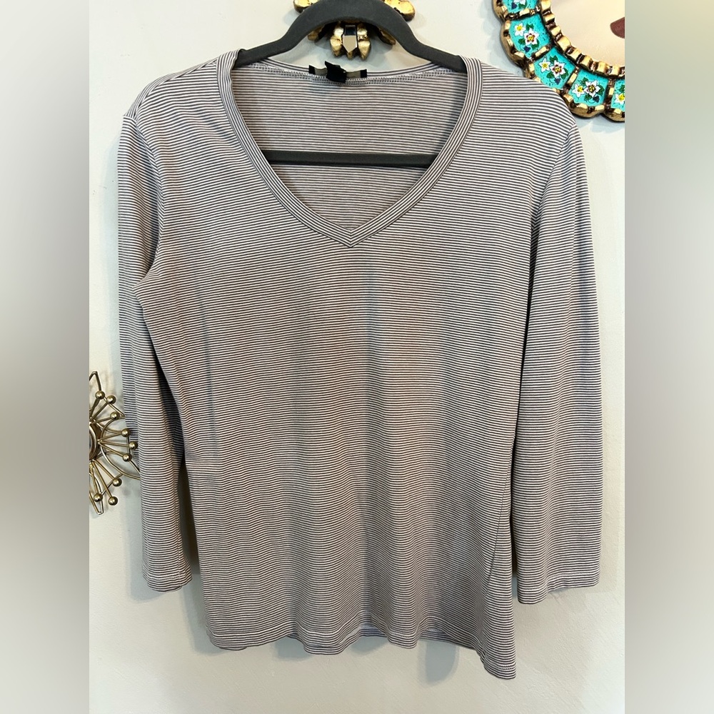 MaxMara Weekend Striped V-Neck 3/4 Sleeve Tee | Made in Portugal | Cotton